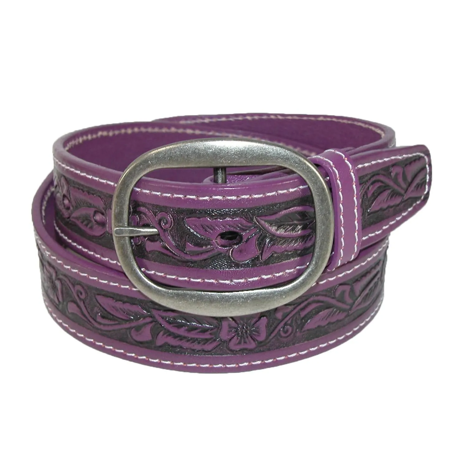 CTM® Leather Western Embossed Belt with Removable Buckle