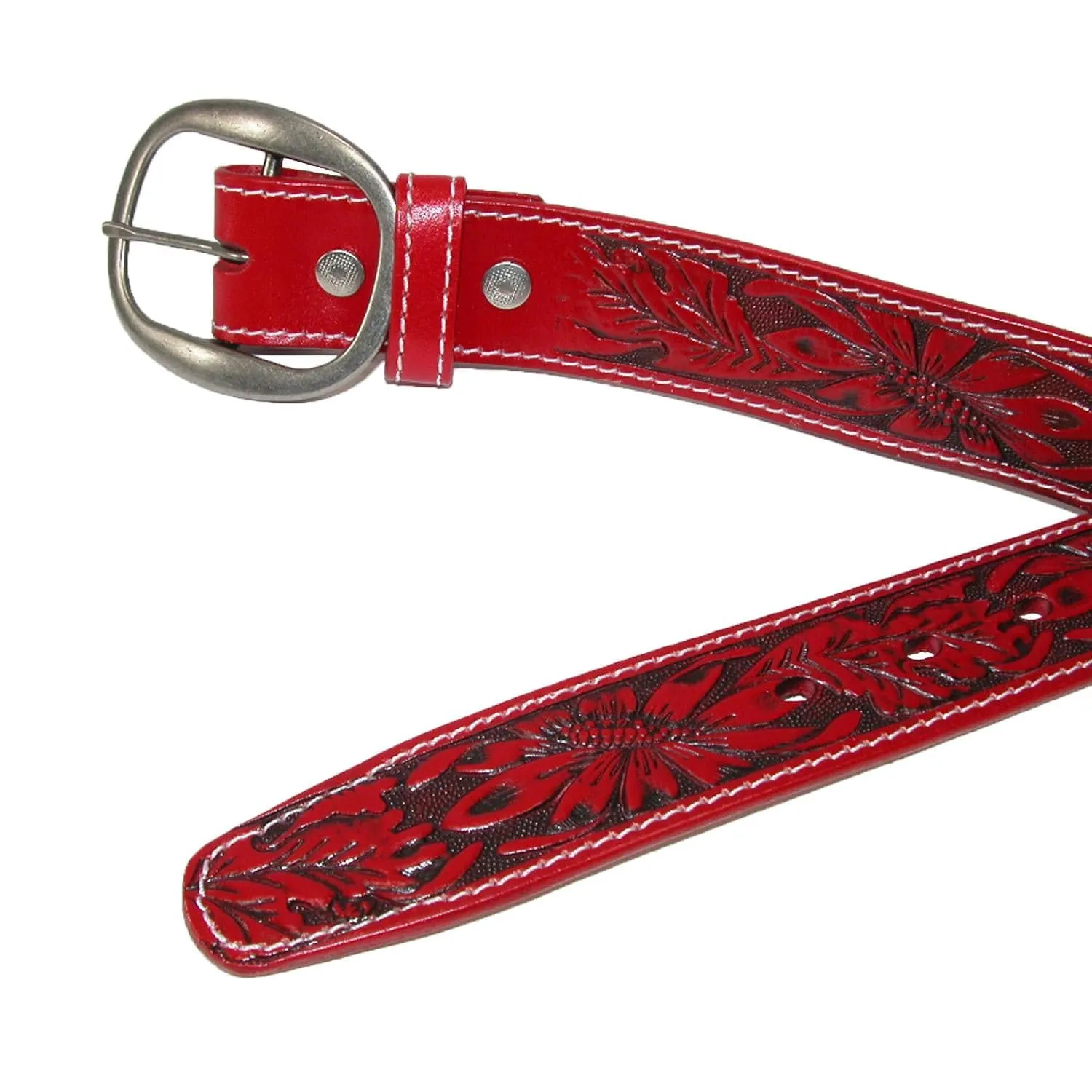 CTM® Leather Western Embossed Belt with Removable Buckle