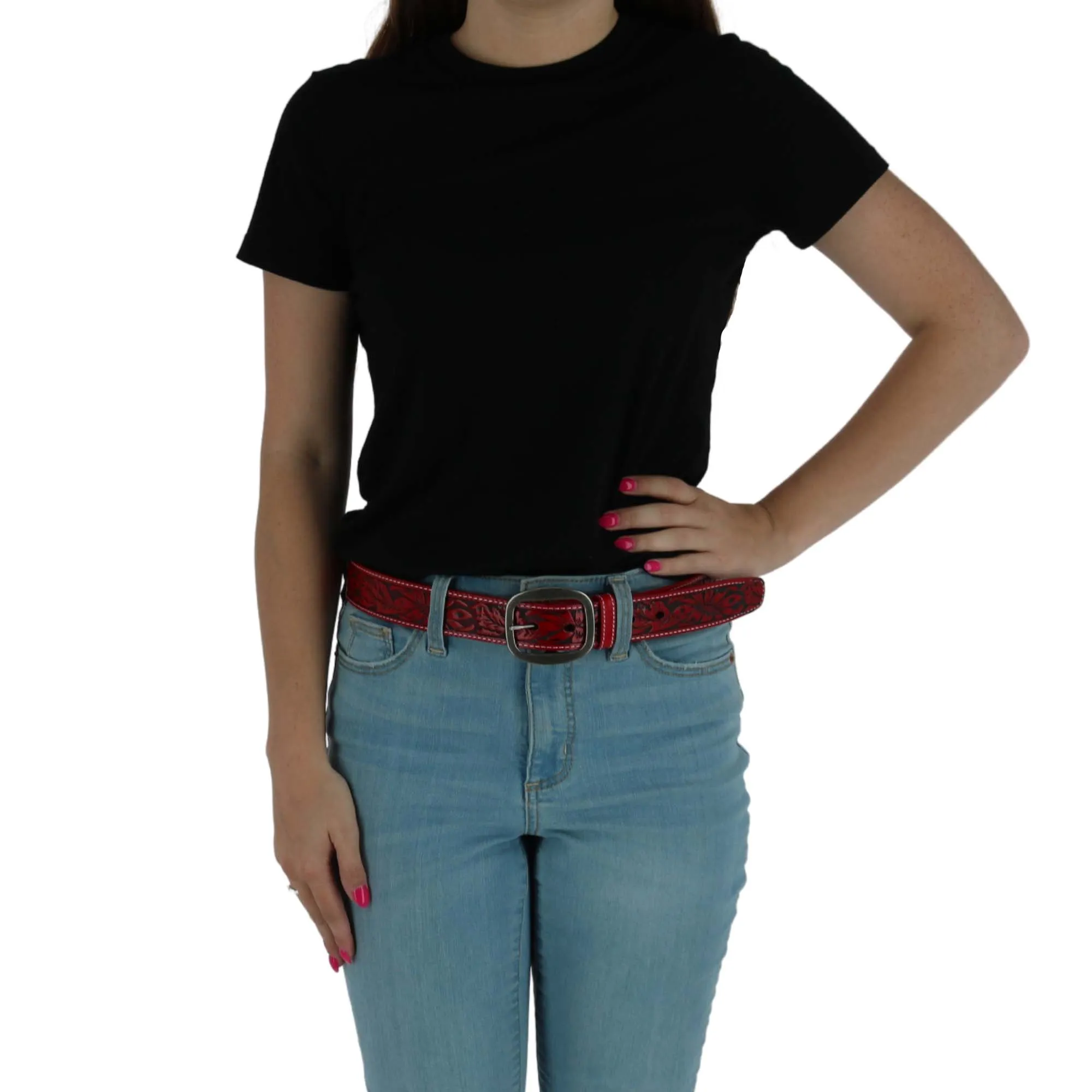 CTM® Leather Western Embossed Belt with Removable Buckle