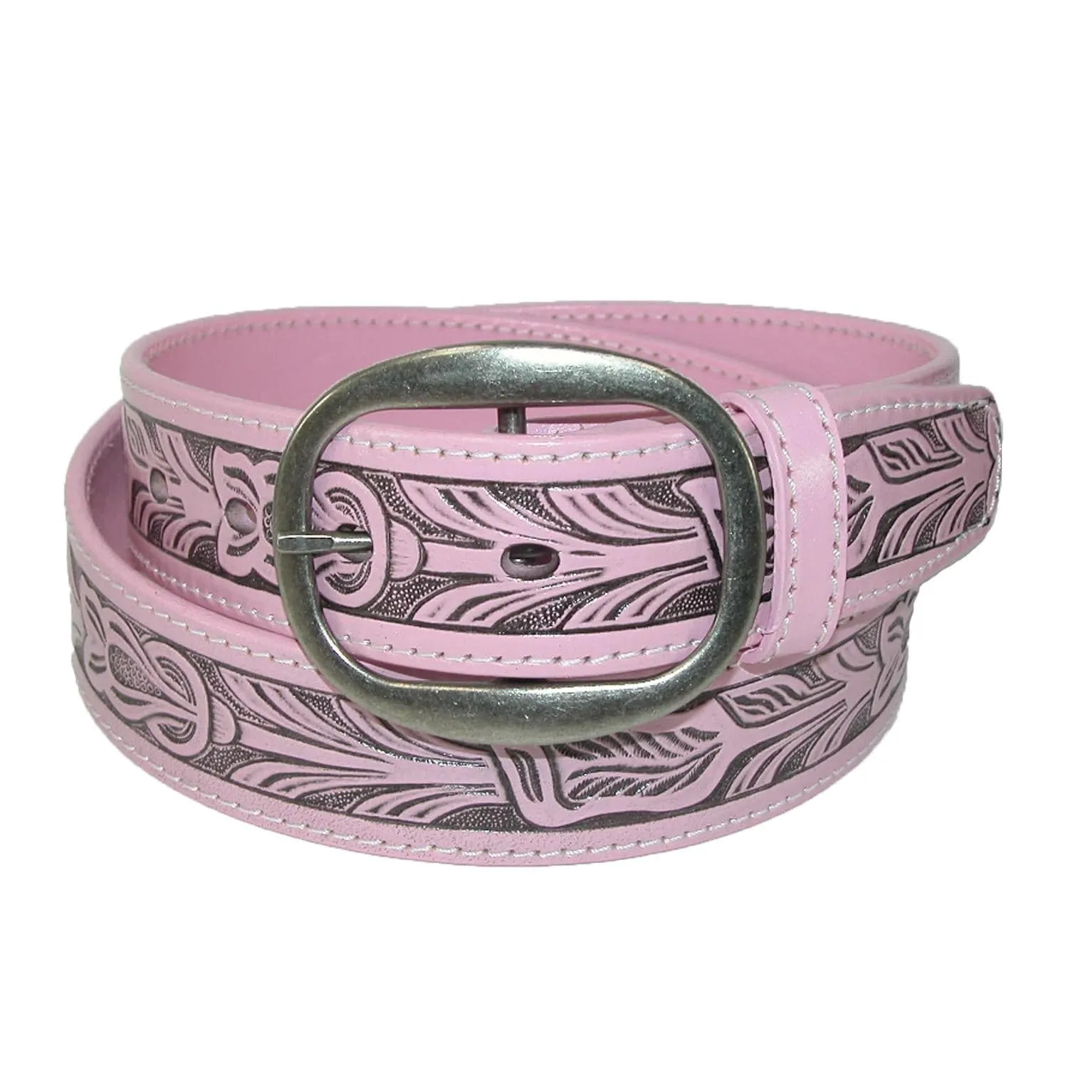 CTM® Leather Western Embossed Belt with Removable Buckle