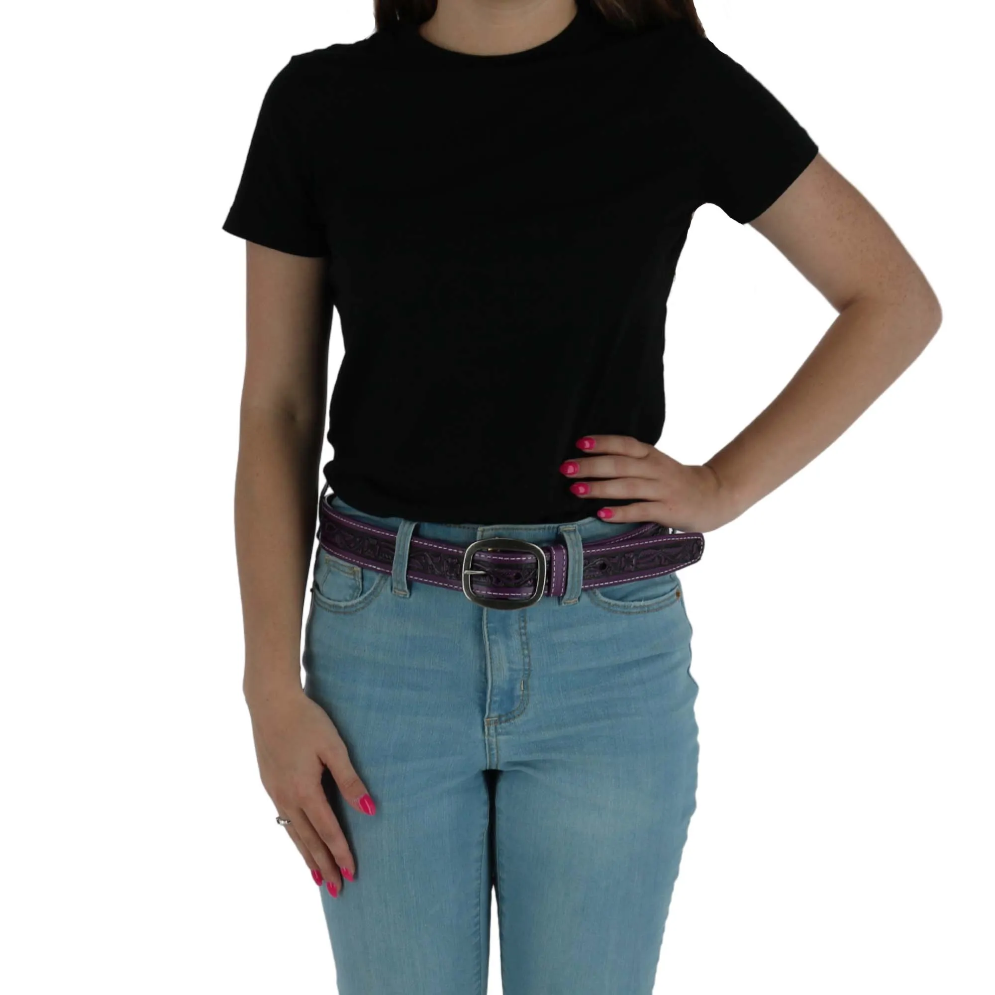 CTM® Leather Western Embossed Belt with Removable Buckle