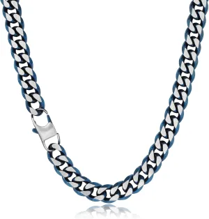 Cuban Link Chain Necklace for Men, 10MM Diamond-Cut Stainless Steel Two Tone Cuban Link Chain 18/20/22/24 Inch Blue/Black/Gold-Silver Necklace for Women Hypoallergenic Hip Hop Jewelry Gifts