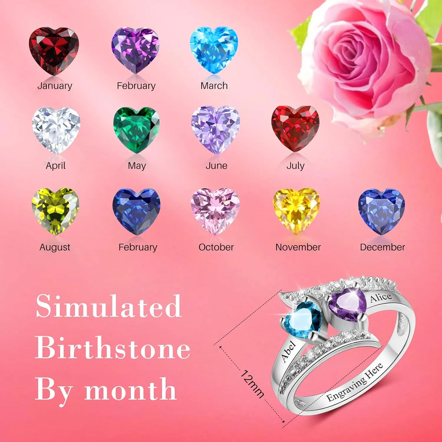 Customized Birthstone Rings for Women - Personalized Mother's Day Gifts, Mother-Daughter or BFF Promise Rings, Custom Name Engraved Rings for Christmas, Engagement, Anniversary & Friendship Gifts
