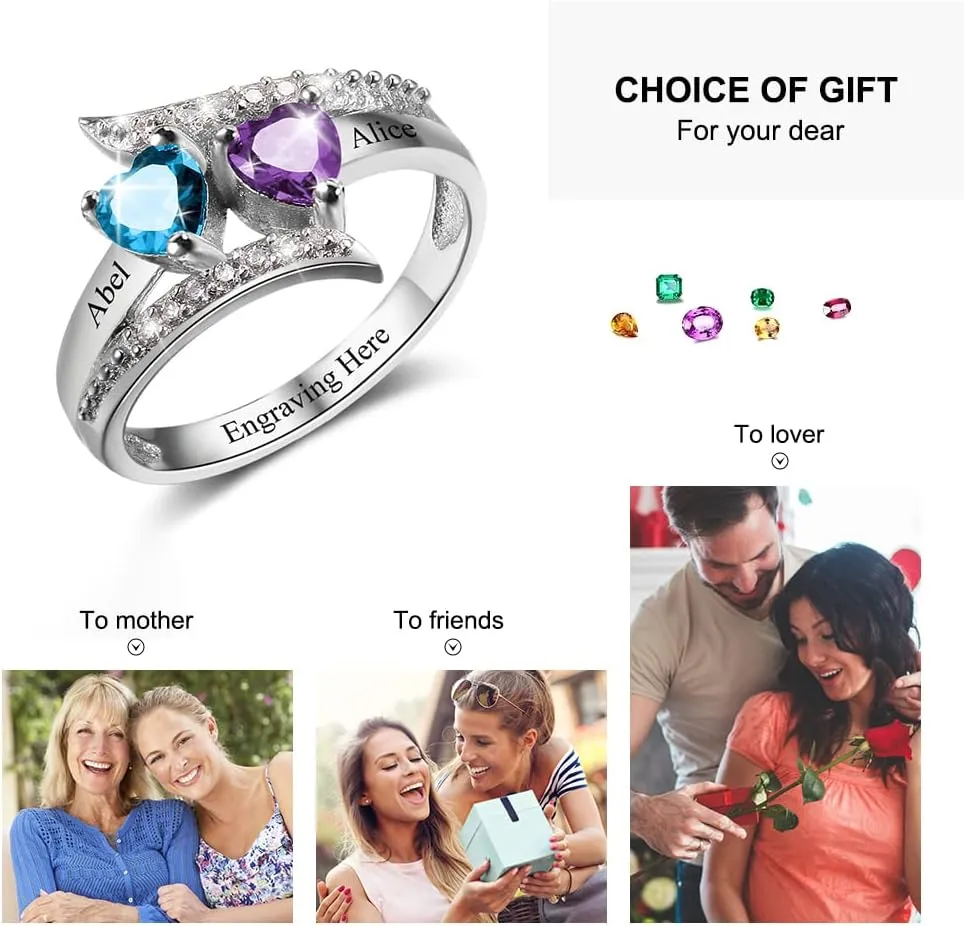 Customized Birthstone Rings for Women - Personalized Mother's Day Gifts, Mother-Daughter or BFF Promise Rings, Custom Name Engraved Rings for Christmas, Engagement, Anniversary & Friendship Gifts