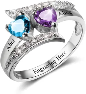 Customized Birthstone Rings for Women - Personalized Mother's Day Gifts, Mother-Daughter or BFF Promise Rings, Custom Name Engraved Rings for Christmas, Engagement, Anniversary & Friendship Gifts
