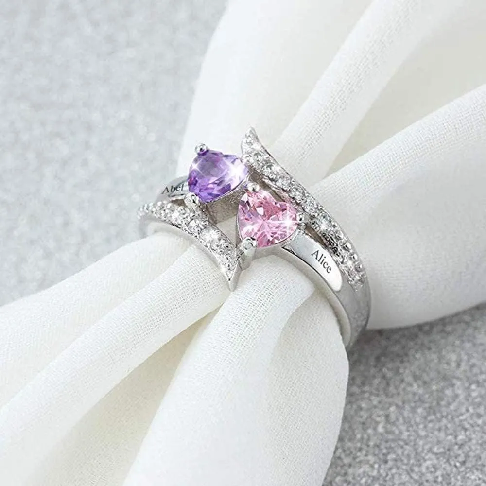 Customized Birthstone Rings for Women - Personalized Mother's Day Gifts, Mother-Daughter or BFF Promise Rings, Custom Name Engraved Rings for Christmas, Engagement, Anniversary & Friendship Gifts