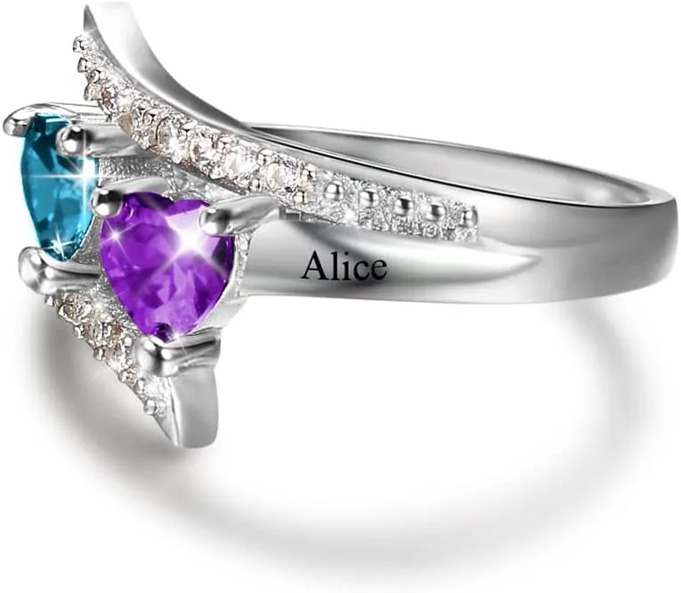 Customized Birthstone Rings for Women - Personalized Mother's Day Gifts, Mother-Daughter or BFF Promise Rings, Custom Name Engraved Rings for Christmas, Engagement, Anniversary & Friendship Gifts