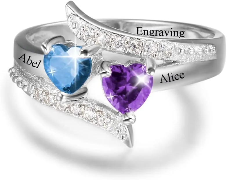 Customized Birthstone Rings for Women - Personalized Mother's Day Gifts, Mother-Daughter or BFF Promise Rings, Custom Name Engraved Rings for Christmas, Engagement, Anniversary & Friendship Gifts