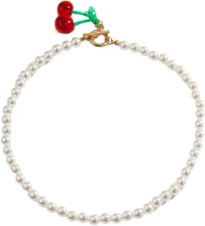 Cute Cherry Choker Necklaces Small Geometric Pendant Ot Buckle Punk Gothic Gold Plated Imitation Pearl Chain Choker Harajuku Necklaces Christmas Valentine's Day Party Jewelry Gifts