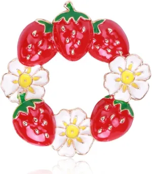 Cute Fruit Strawberry Brooch Elegant Food Lapel Pin Badge Backpack Hat Clothes Bag Decoration Accessories for Women Girls Teen Creative CZ Crystal Wedding Brooches Birthday Mother's Day Easter Gifts
