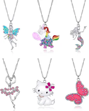 Cute Necklaces for Teen Girls - Adorable Pastel Crystal Necklace for Little Girls - Unicorn and Fairy Gifts - Dainty Necklace Birthday Gift Pack (3/6 Pcs)