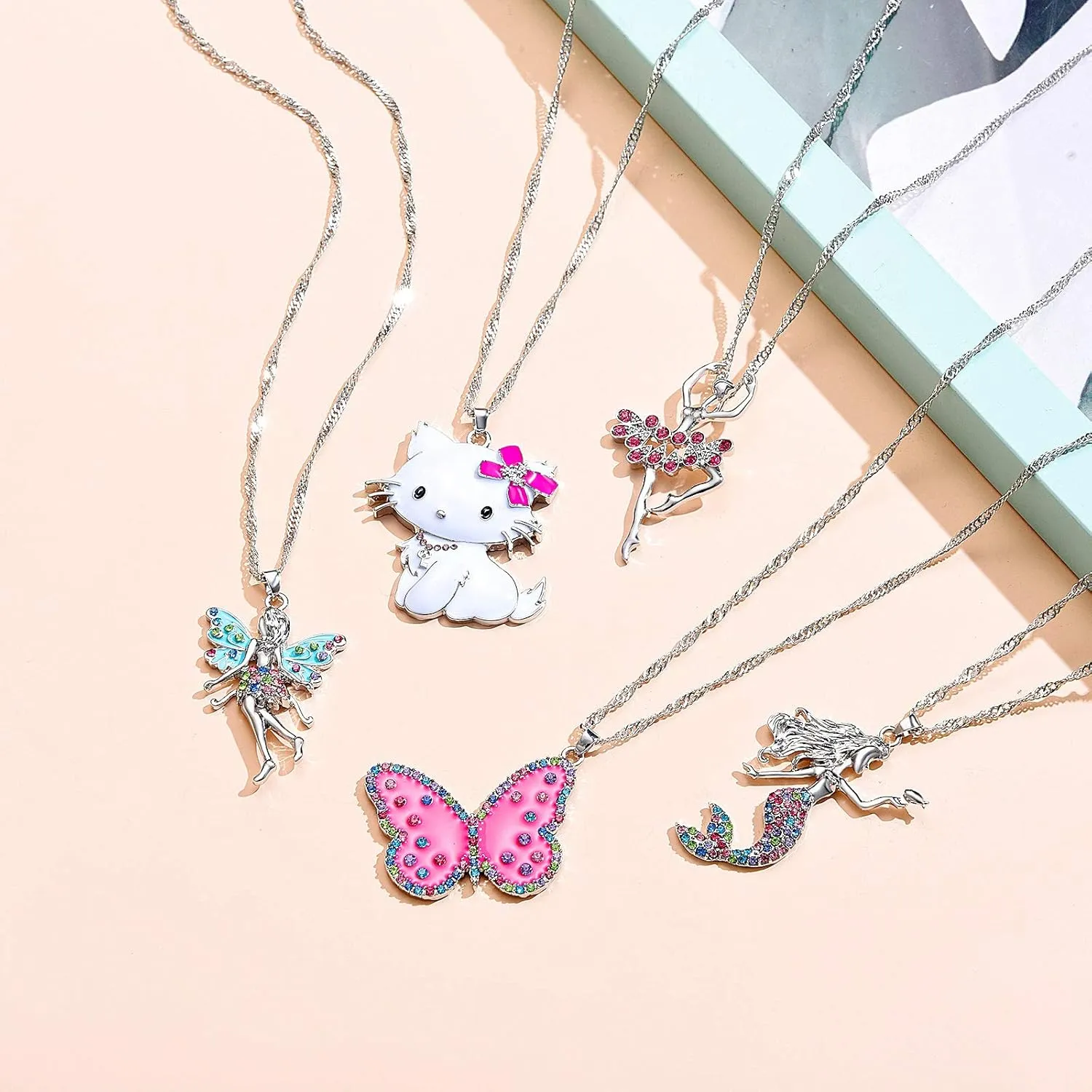Cute Necklaces for Teen Girls - Adorable Pastel Crystal Necklace for Little Girls - Unicorn and Fairy Gifts - Dainty Necklace Birthday Gift Pack (3/6 Pcs)