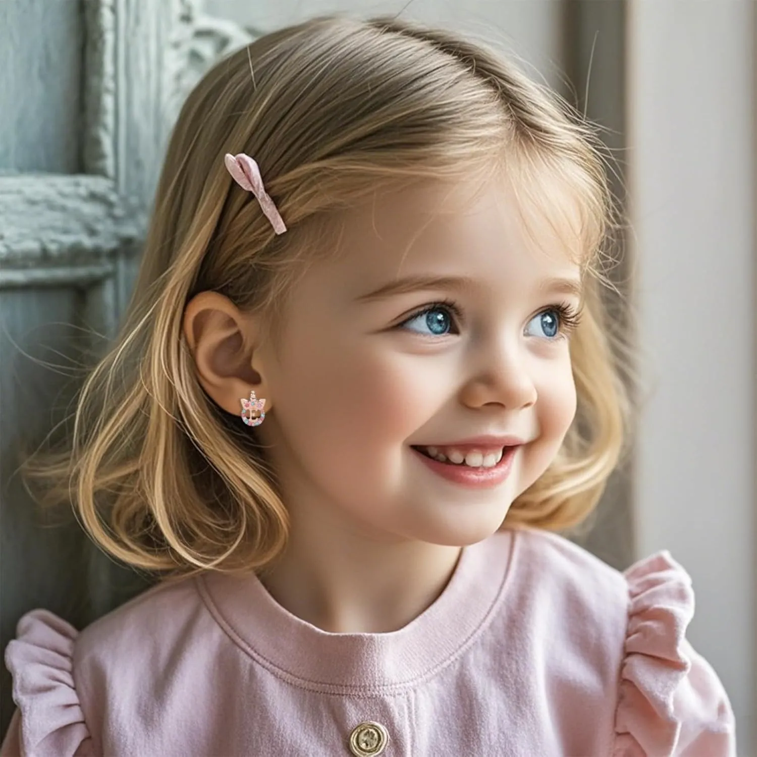 Cute Rose Gold Silver Initial Unicorn Hypoallergenic Stud Earrings Rhinestone Initial Letter Stud Earrings for Girls Unicorns Jewelry Gifts for Kids Toddler