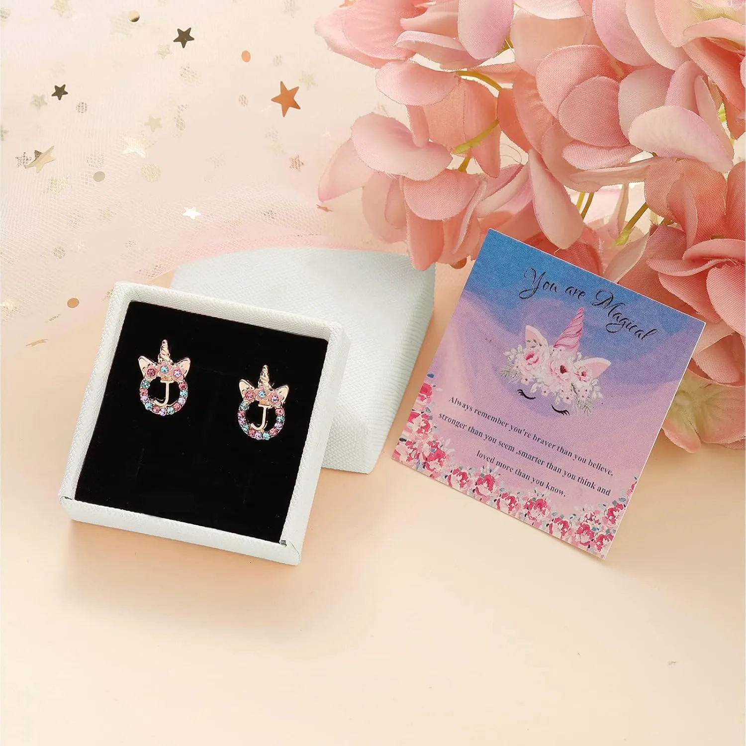 Cute Rose Gold Silver Initial Unicorn Hypoallergenic Stud Earrings Rhinestone Initial Letter Stud Earrings for Girls Unicorns Jewelry Gifts for Kids Toddler