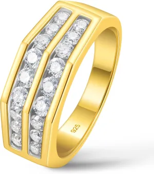 D Color VVS1 Mens Moissanite Wedding Band 925 Sterling Silver Yellow Gold Engagement Rings for Men Groom Eternity Pave Round Size 8-13
