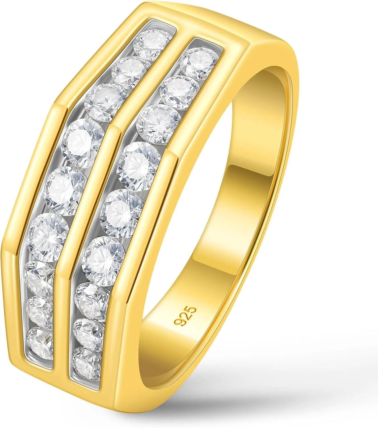 D Color VVS1 Mens Moissanite Wedding Band 925 Sterling Silver Yellow Gold Engagement Rings for Men Groom Eternity Pave Round Size 8-13