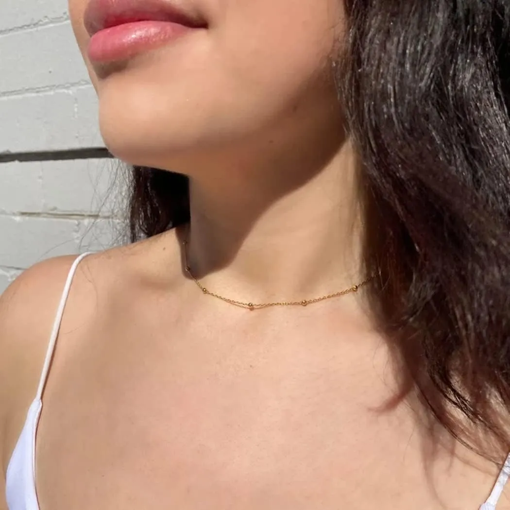 Dainty Chain Necklace for Women 18K Gold Plated Coin Disc Choker Necklaces Simple Satellite Beaded Twisted Chain Necklace Delicate Thin Paper Clip Necklaces Everyday Jewelry