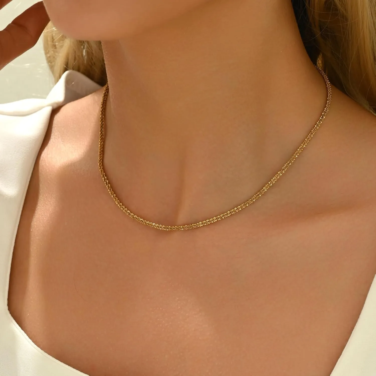 Dainty Chain Necklace for Women 18K Gold Plated Coin Disc Choker Necklaces Simple Satellite Beaded Twisted Chain Necklace Delicate Thin Paper Clip Necklaces Everyday Jewelry