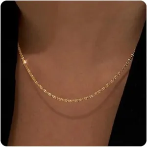 Dainty Chain Necklace for Women 18K Gold Plated Coin Disc Choker Necklaces Simple Satellite Beaded Twisted Chain Necklace Delicate Thin Paper Clip Necklaces Everyday Jewelry