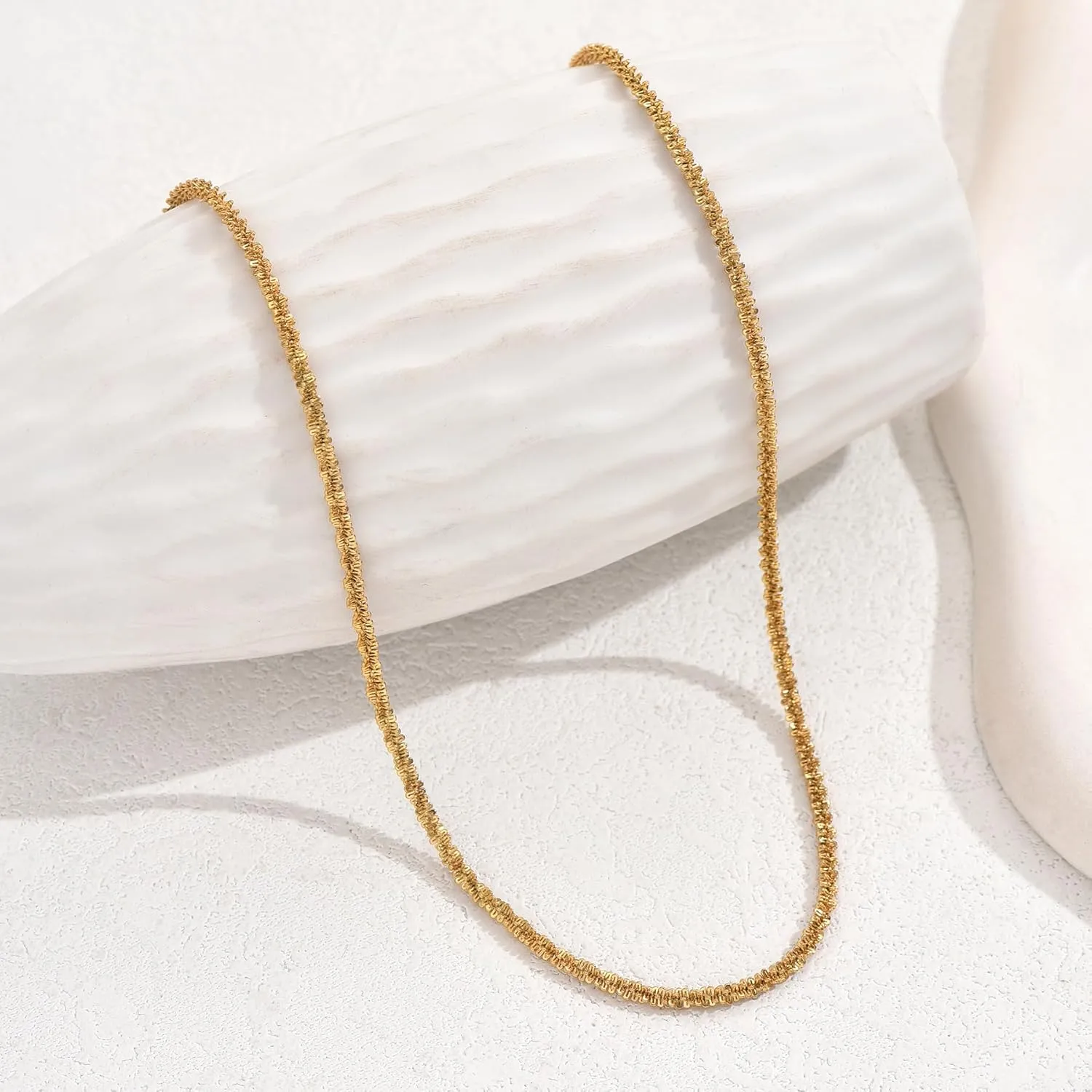Dainty Chain Necklace for Women 18K Gold Plated Coin Disc Choker Necklaces Simple Satellite Beaded Twisted Chain Necklace Delicate Thin Paper Clip Necklaces Everyday Jewelry