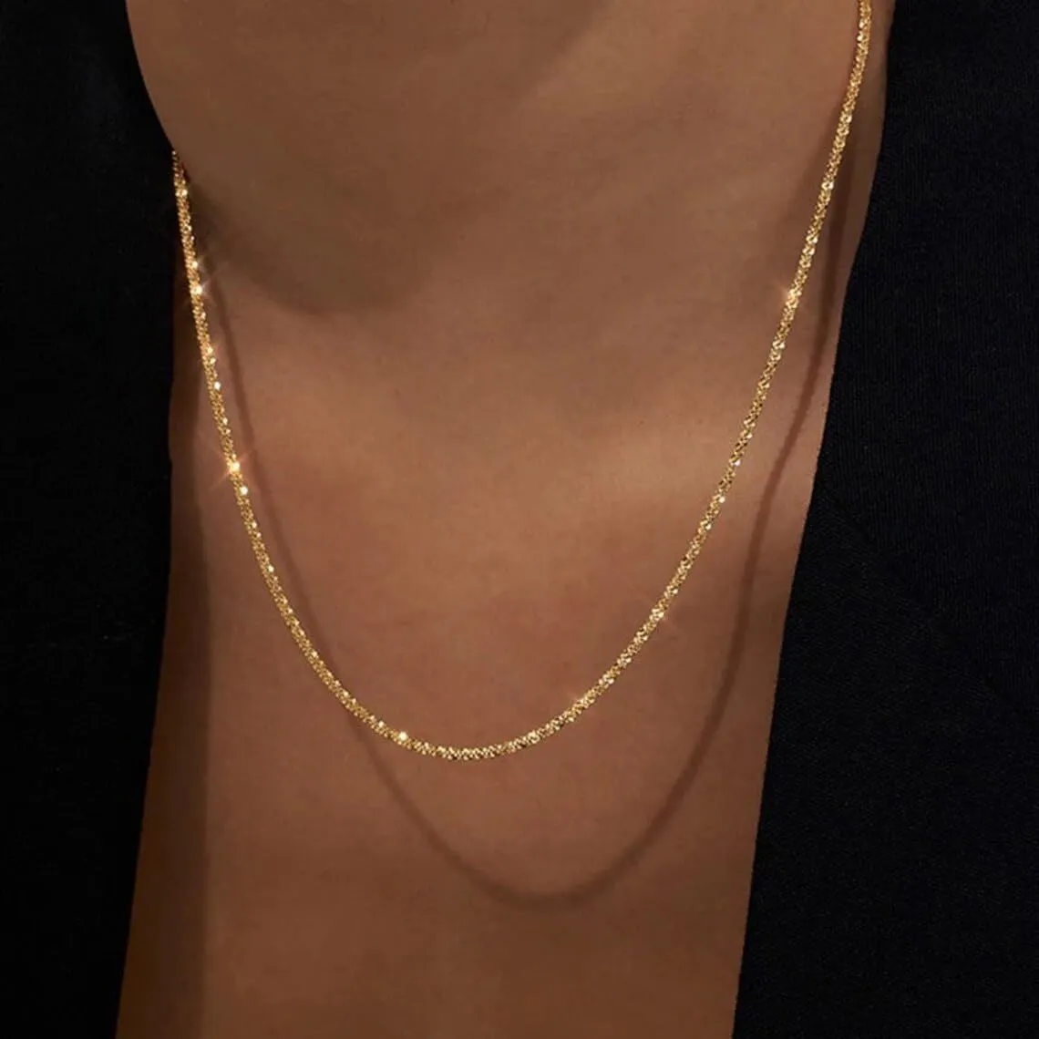 Dainty Chain Necklace for Women 18K Gold Plated Coin Disc Choker Necklaces Simple Satellite Beaded Twisted Chain Necklace Delicate Thin Paper Clip Necklaces Everyday Jewelry