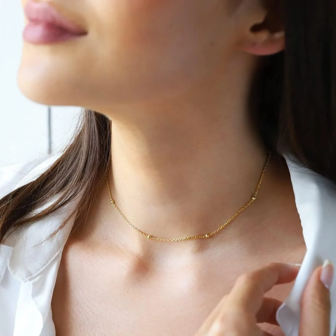 Dainty Chain Necklace for Women 18K Gold Plated Coin Disc Choker Necklaces Simple Satellite Beaded Twisted Chain Necklace Delicate Thin Paper Clip Necklaces Everyday Jewelry