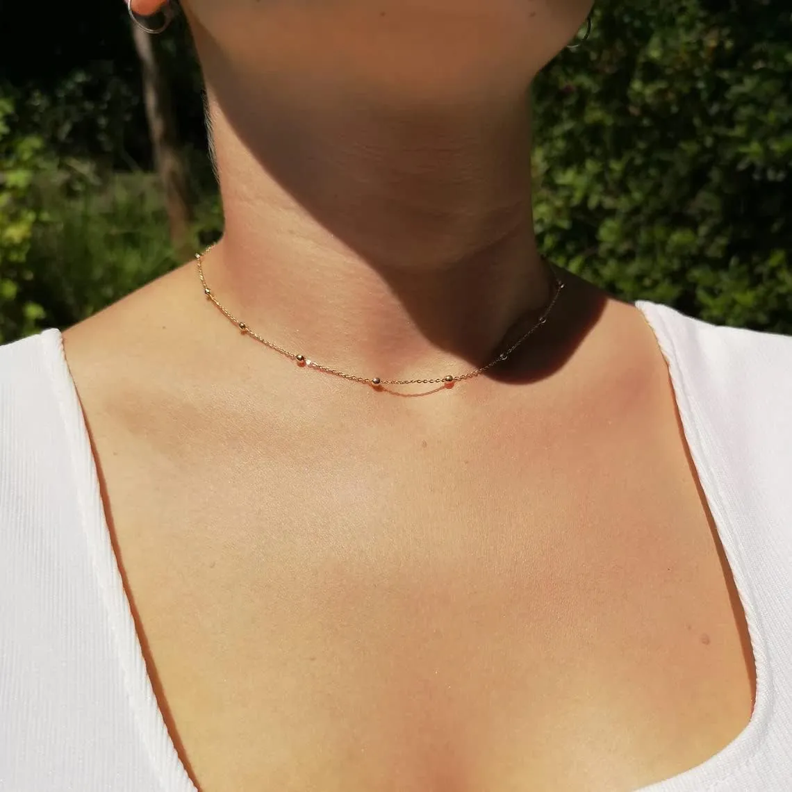 Dainty Chain Necklace for Women 18K Gold Plated Coin Disc Choker Necklaces Simple Satellite Beaded Twisted Chain Necklace Delicate Thin Paper Clip Necklaces Everyday Jewelry