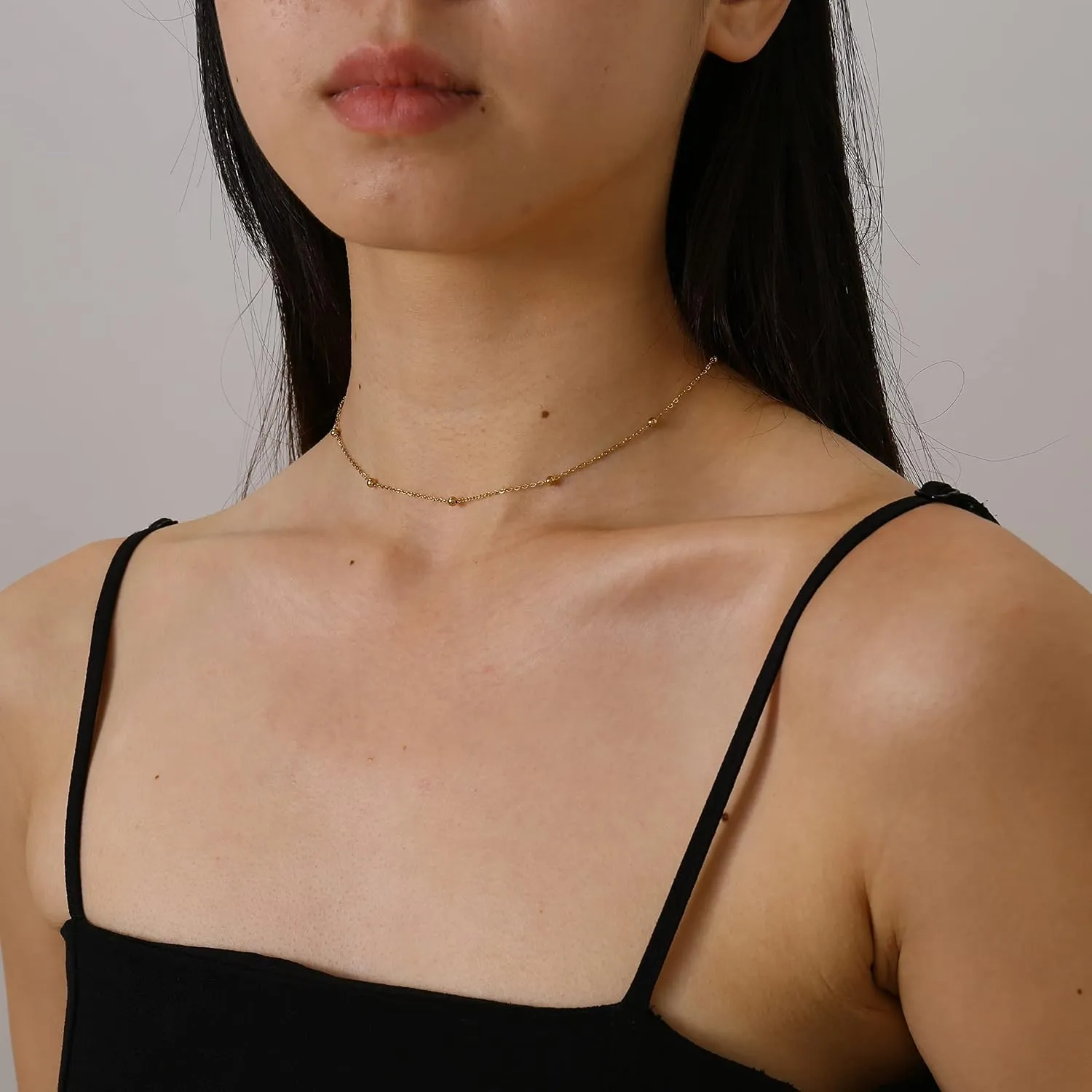 Dainty Chain Necklace for Women 18K Gold Plated Coin Disc Choker Necklaces Simple Satellite Beaded Twisted Chain Necklace Delicate Thin Paper Clip Necklaces Everyday Jewelry