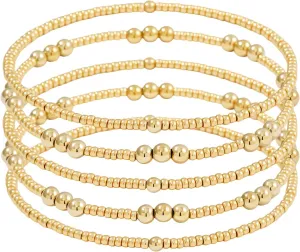 Dainty Gold Pearl Crystal Beaded Bracelets Set for Women 14K Real Gold Plated Bead Pearl Crystal Beads Bracelet Stackable Paperclip Link Chain Bracelets Gold Bracelets for Women Trendy Jewelry