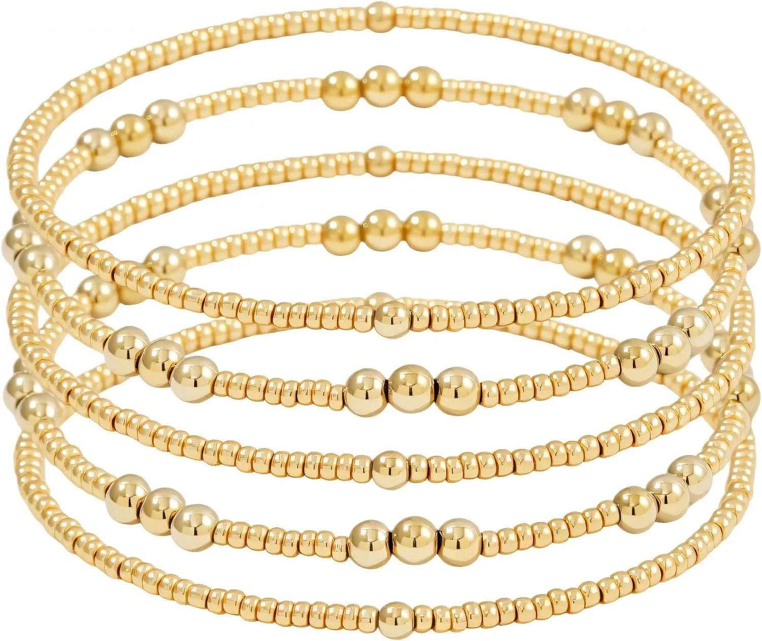 Dainty Gold Pearl Crystal Beaded Bracelets Set for Women 14K Real Gold Plated Bead Pearl Crystal Beads Bracelet Stackable Paperclip Link Chain Bracelets Gold Bracelets for Women Trendy Jewelry