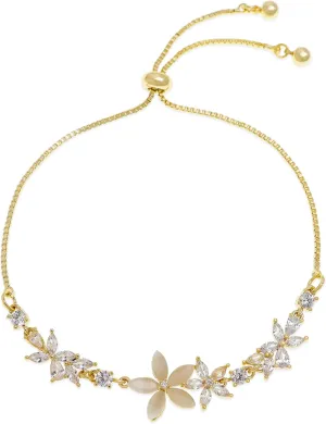 Dainty Gold Silver Flower Bracelets for Women, Sparkly Adjustable Box Chain Opal Rhinestone Slider Bracelet Spring Prom Holiday Jewelry Gift