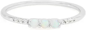 Dainty Stackable Three Round Shape Stone, Synthetic Opal Wedding Bridal Engagement Ring Band for her in 10K Solid Gold or Sterling Silver, Jewelry Gift For Her