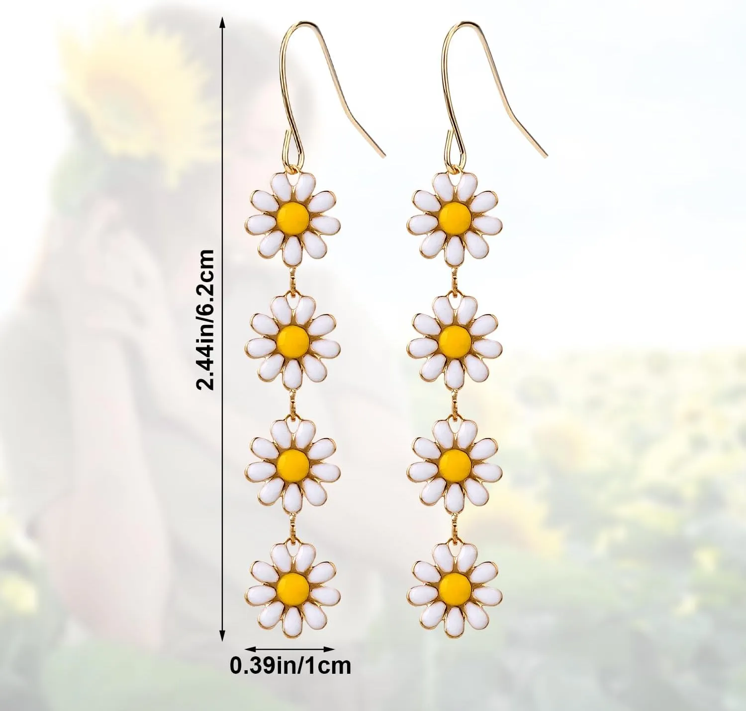 Daisy Earrings for Women, 2.44x0.39in Long Flower Dangle Earrings Daisy Sunflower Earrings Daisy Dangle Earrings Hook Earrings Jewelry Gift for Women Girls
