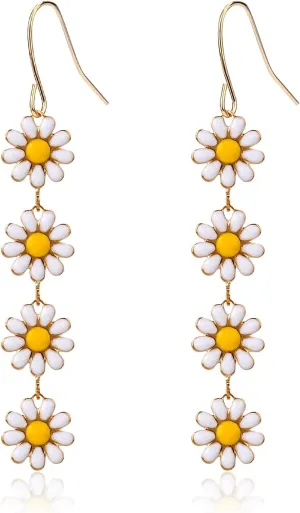 Daisy Earrings for Women, 2.44x0.39in Long Flower Dangle Earrings Daisy Sunflower Earrings Daisy Dangle Earrings Hook Earrings Jewelry Gift for Women Girls