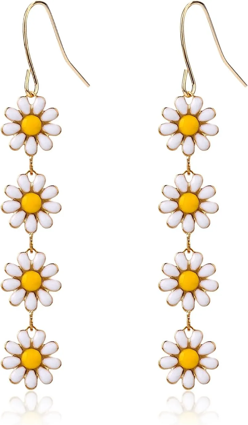 Daisy Earrings for Women, 2.44x0.39in Long Flower Dangle Earrings Daisy Sunflower Earrings Daisy Dangle Earrings Hook Earrings Jewelry Gift for Women Girls