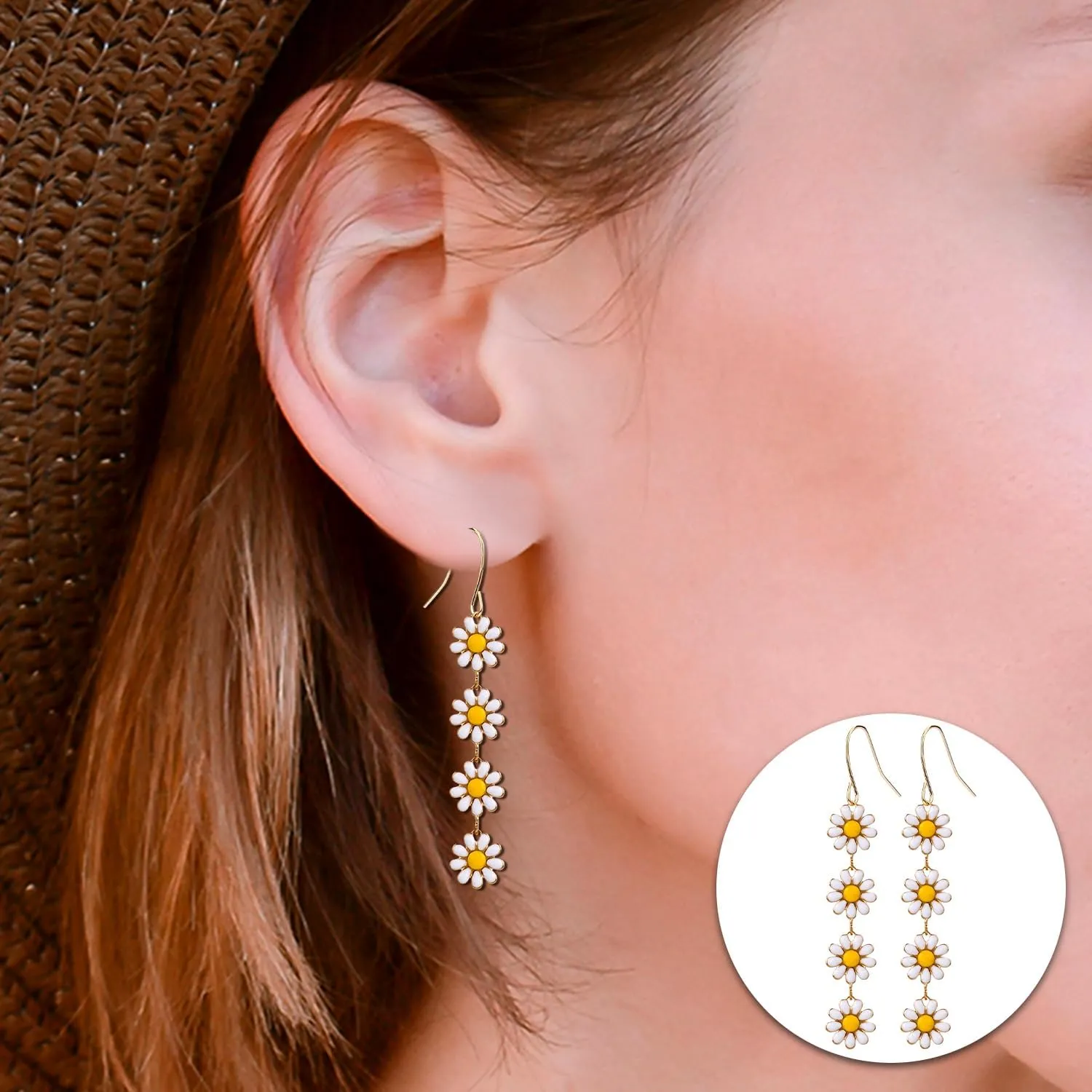 Daisy Earrings for Women, 2.44x0.39in Long Flower Dangle Earrings Daisy Sunflower Earrings Daisy Dangle Earrings Hook Earrings Jewelry Gift for Women Girls