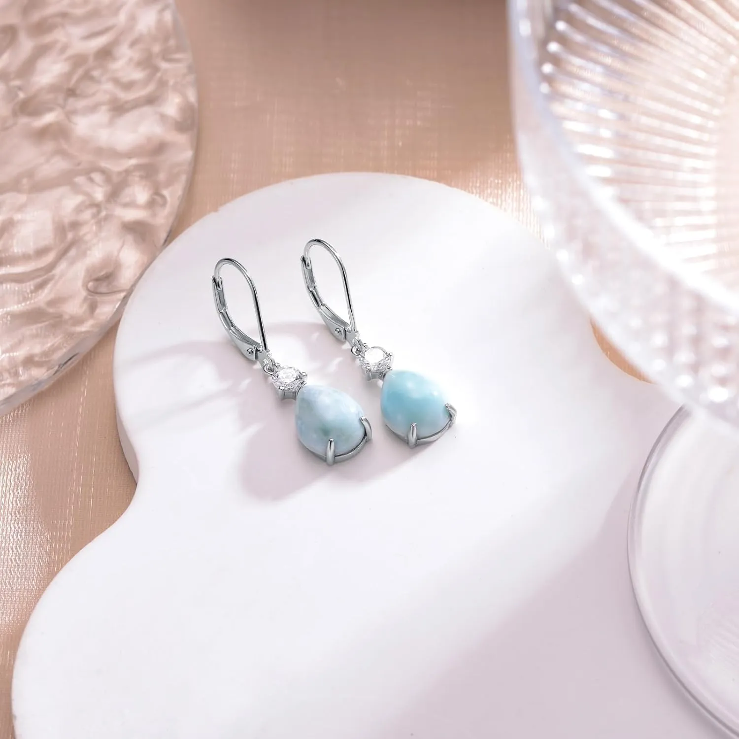 Dangle Earrings 925 Sterling Silver Opal Larimar Lapis Sapphire Turquoise Moss Agate Crystal Dangling Earrings Jewelry Gift for Women