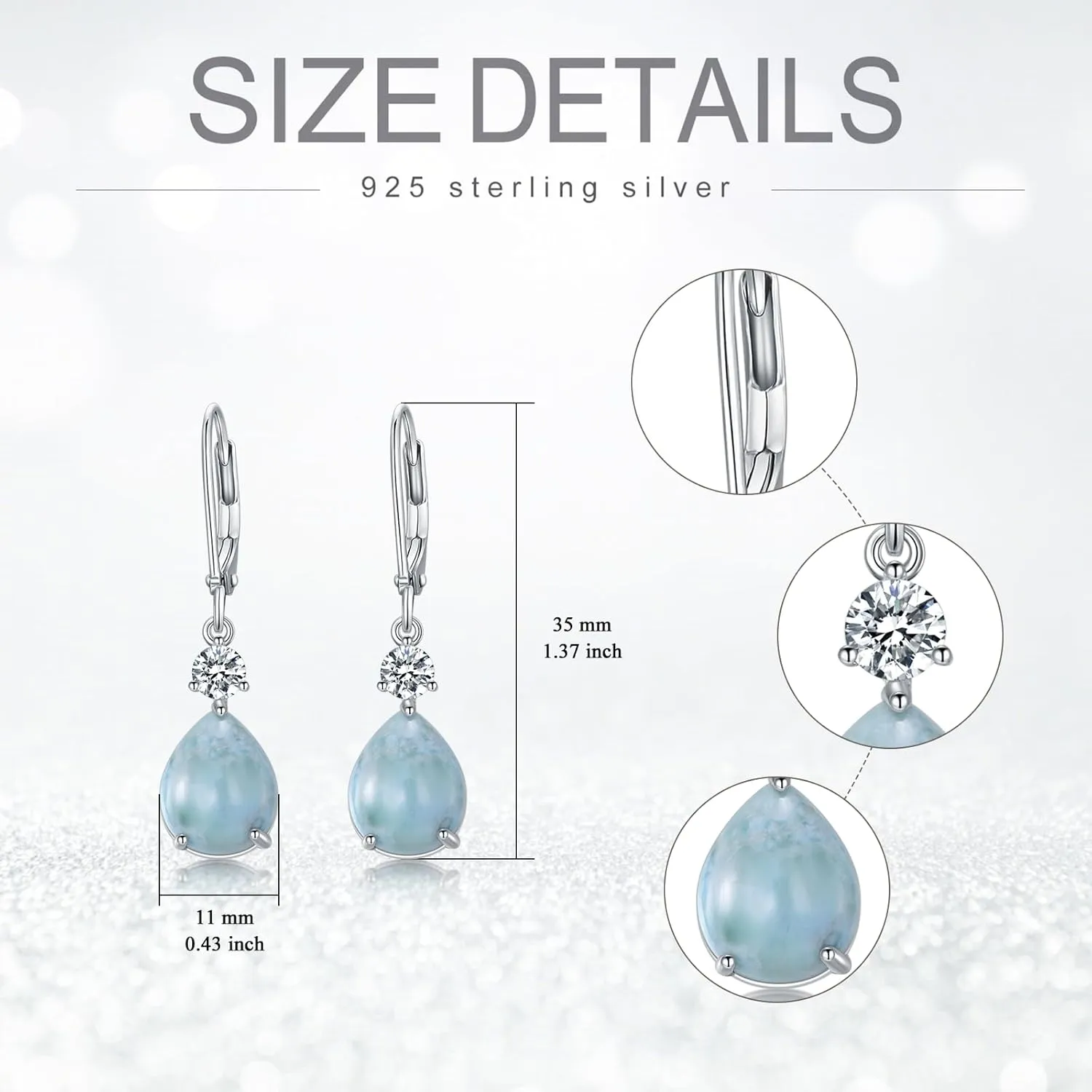 Dangle Earrings 925 Sterling Silver Opal Larimar Lapis Sapphire Turquoise Moss Agate Crystal Dangling Earrings Jewelry Gift for Women