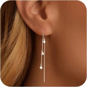 Dangle Earrings for Women Dainty Silver Chain Earrings Trendy Hypoallergenic Waterproof CZ Threader Earrings for Women Jewelry