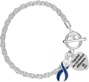 Dark Blue Ribbon Bracelets for Colon Cancer, Child Abuse, Rectal Cancer, Crohns Disease, Huntingtons Disease - Support Awareness Bracelets