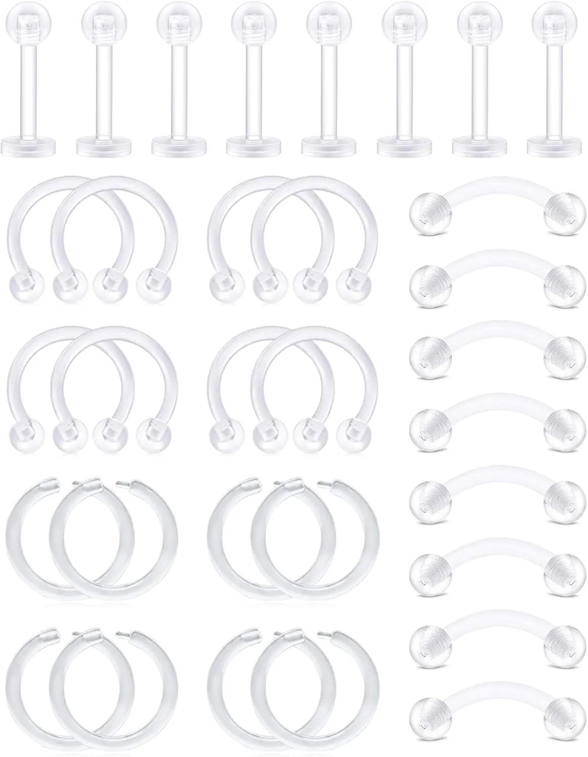 D.Bella 16G Clear Piercing Retainers Flexible Cartilage Helix Daith Rook Tragus Earring Retainer Bioflex Plastic Nose Septum Lip Eyebrow Rings Piercing Retainer