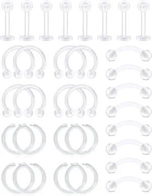 D.Bella 16G Clear Piercing Retainers Flexible Cartilage Helix Daith Rook Tragus Earring Retainer Bioflex Plastic Nose Septum Lip Eyebrow Rings Piercing Retainer