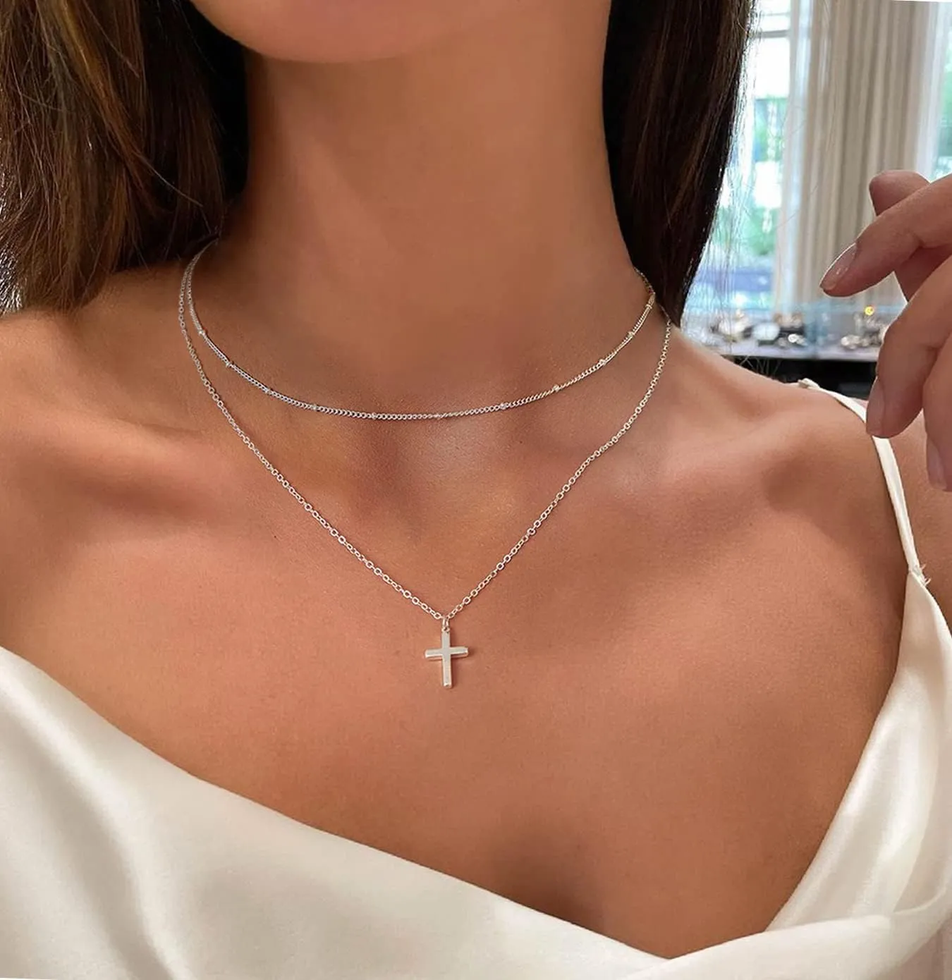 DEARMAY Dainty Cross Necklace for Women, Dainty 14k Gold Filled/Silver Cross Necklaces Simple Layered Small Cross Choker Necklace Thin Chain Necklaces Aesthetic Jewelry for Women Gift