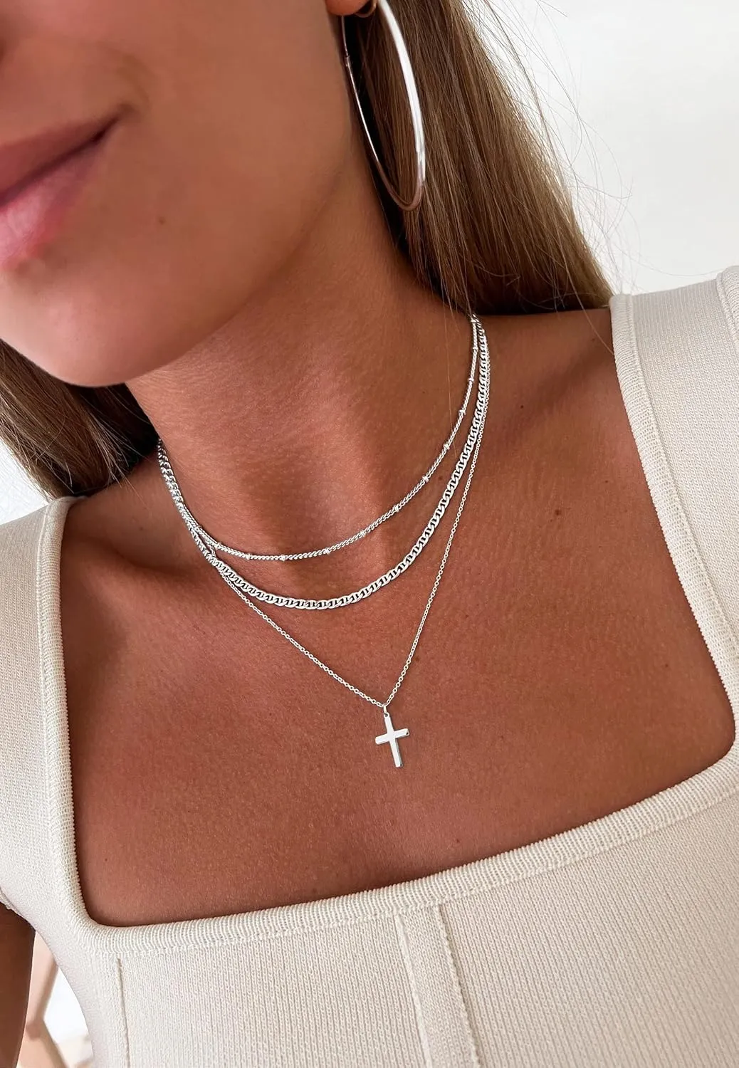 DEARMAY Dainty Cross Necklace for Women, Dainty 14k Gold Filled/Silver Cross Necklaces Simple Layered Small Cross Choker Necklace Thin Chain Necklaces Aesthetic Jewelry for Women Gift
