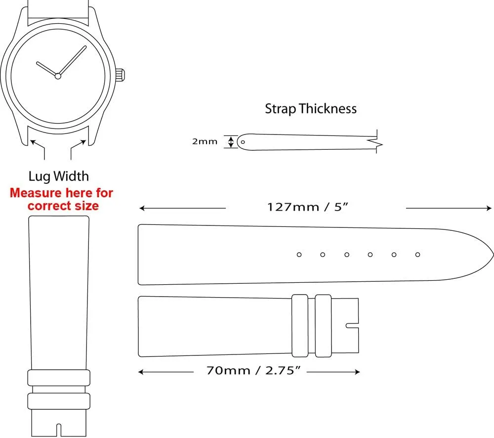 deBeer Swiss Army Watch Band/Watch Strap - Black, Brown, or Olive - (Sizes - 16mm, 18mm, 19mm, 20mm)