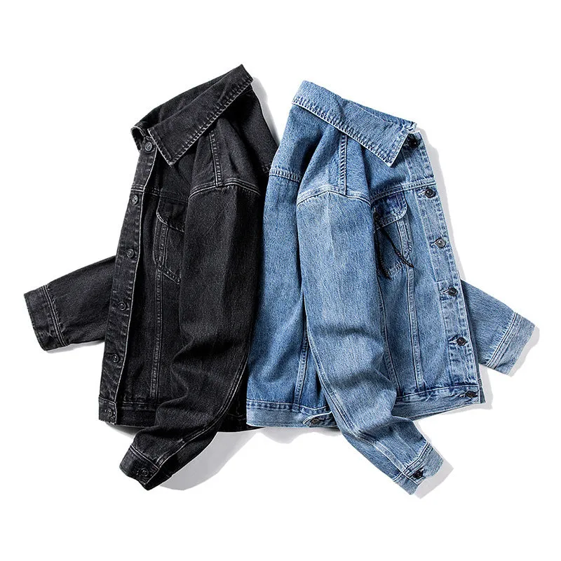 Denim Varsity Jacket Vintage Denim Jacket Male Autumn and Winter Loose Versatile Casual Jacket