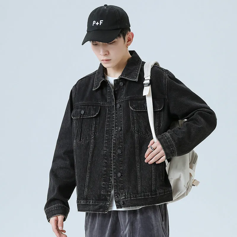 Denim Varsity Jacket Vintage Denim Jacket Male Autumn and Winter Loose Versatile Casual Jacket