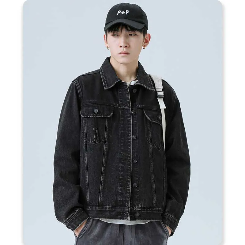 Denim Varsity Jacket Vintage Denim Jacket Male Autumn and Winter Loose Versatile Casual Jacket