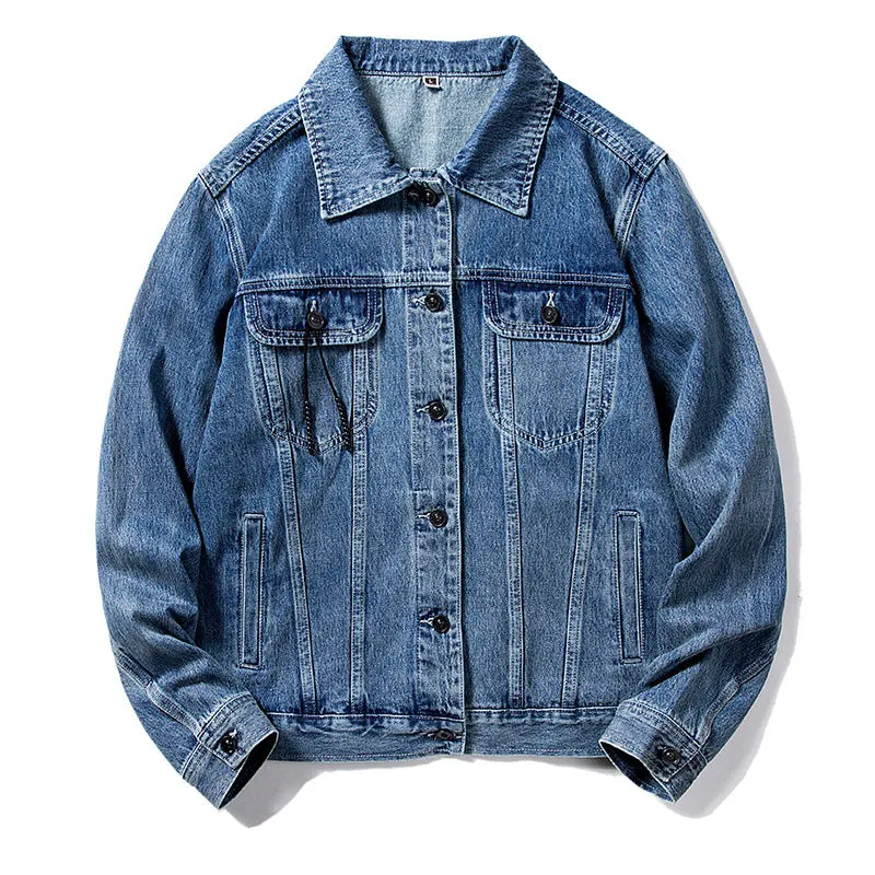 Denim Varsity Jacket Vintage Denim Jacket Male Autumn and Winter Loose Versatile Casual Jacket