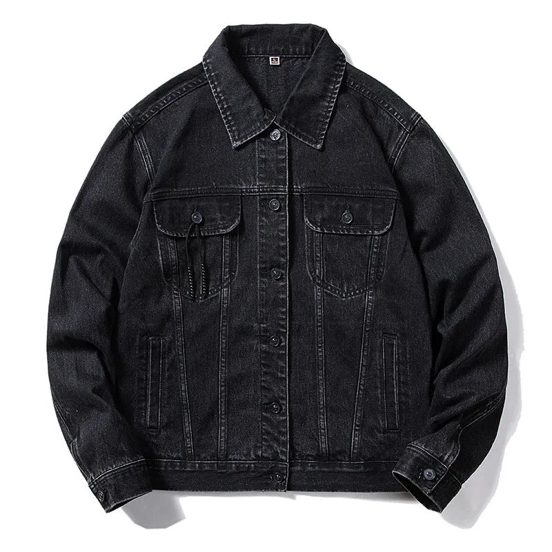 Denim Varsity Jacket Vintage Denim Jacket Male Autumn and Winter Loose Versatile Casual Jacket